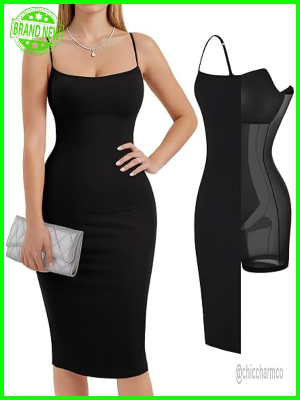 Built-in Shapewear Bodycon Midi Dress with Adjustable Straps